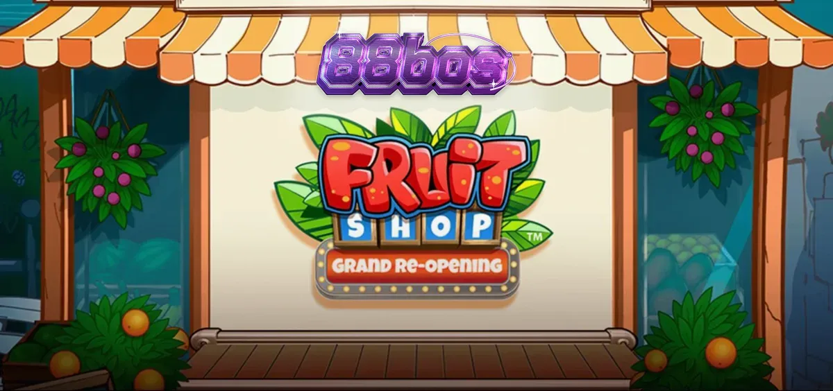 Tampilan visual cerah dan penuh warna dari slot Fruit Shop Grand Re-Opening dengan simbol buah segar.